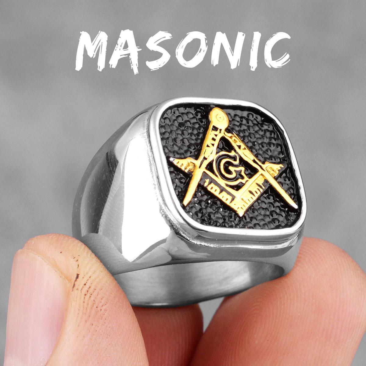 Retro Freimaurer Symbol Einfacher Anhänger Edelstahl Herrenringe Freimaurer Templer für Männliche Biker Schmuck Kreativität Geschenk 9 gray