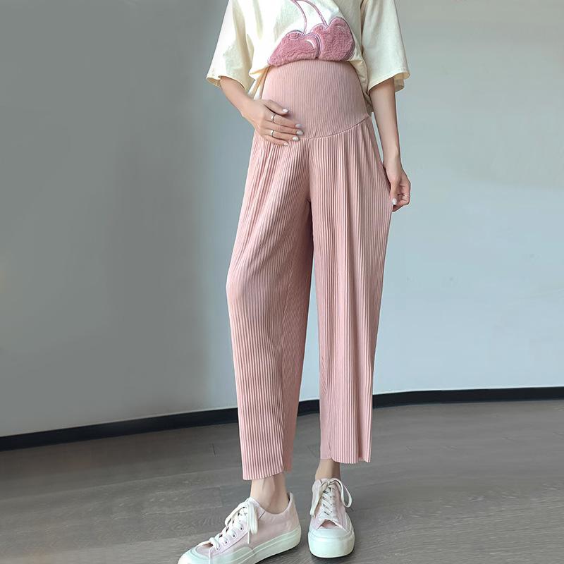 Umstandshose Sommerbekleidung Neue dünne Weitbeinhose Schränkt den Bauch nicht ein Neun Punkte Lässige Umstandsmode 2XL rosa