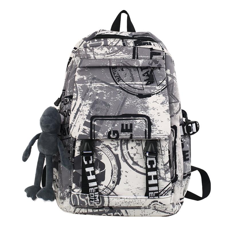 Mode Schultasche Männer Frauen Graffiti Rucksack Große Kapazität Studentenrucksack grau