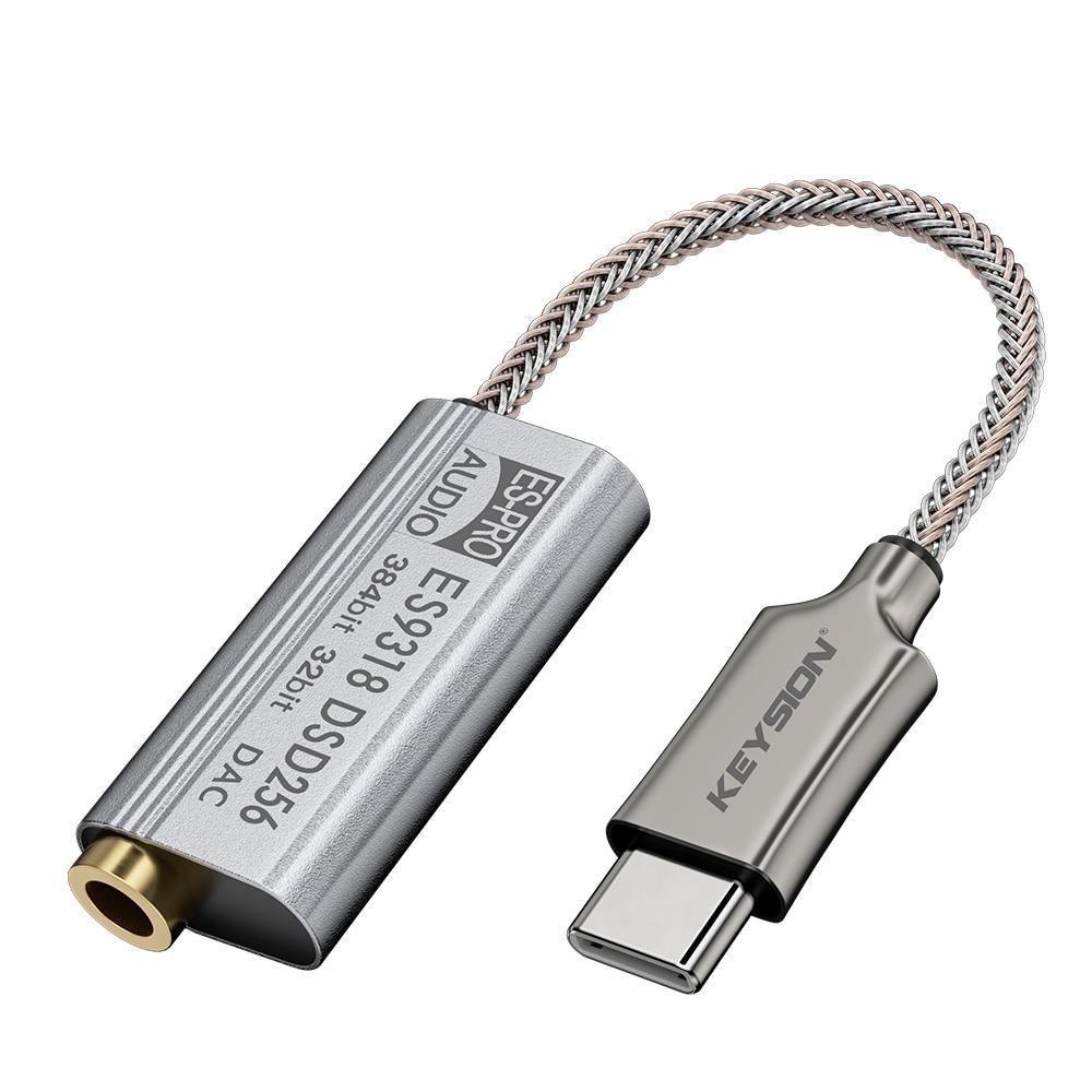 KEYSION ES9318 DSD256 HIFI DAC Kopfhörer Verstärker USB Typ C auf 3,5mm Kopfhörer Jack Audio Adapter 32bit 384kHz Digital-Decoder silber
