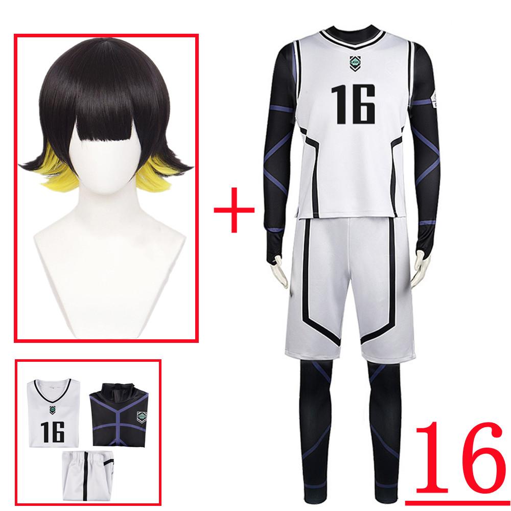 Anime Blue Lock Bachira Meguru Cosplay Kostüm Weiß Jersey Fußball Overall Body Halloween Karneval Kleidung S-(Suit+Wig)