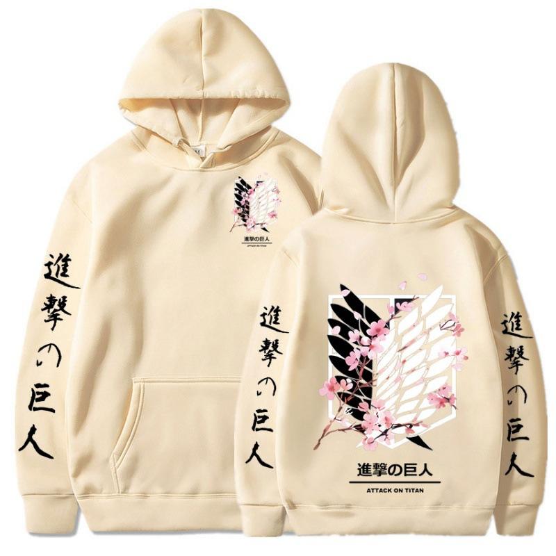 Japanischer Anime-Kapuzenpullover im Angriff auf Titan-Stil mit Grafikdruck, Harajuku, Streetwear, Unisex, Streetwear S khaki