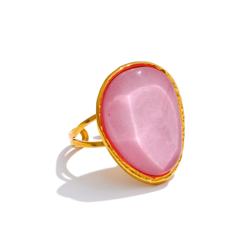 Eetit Exquisiter Süßigkeiten Mehrfarbig Weiß Rosa Blau Gelb Harz Verstellbarer Ring Goldfarbe Edelstahl Sommerschmuck Geschenk 7 rosa