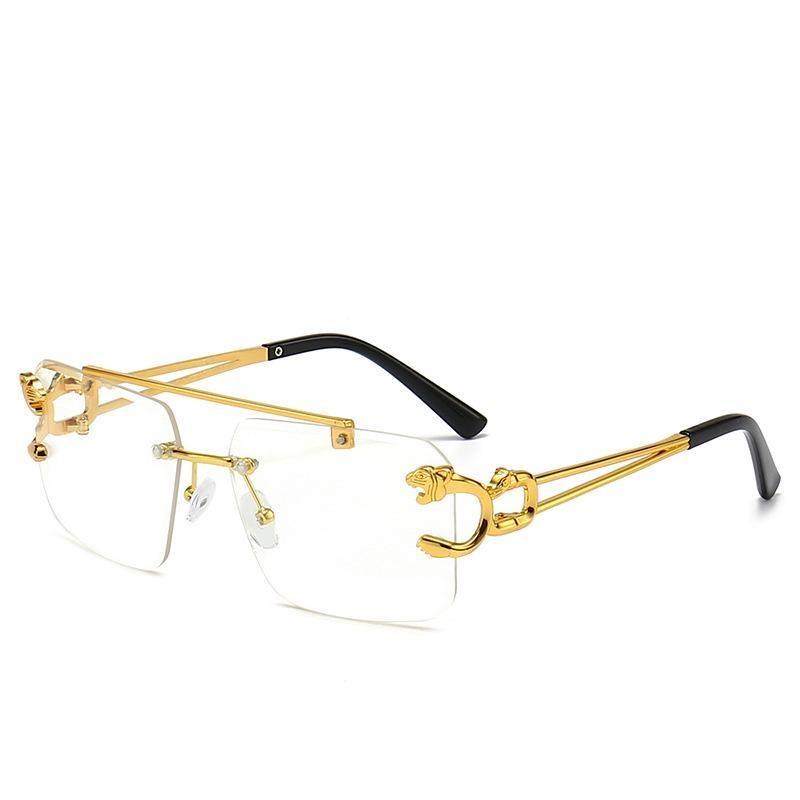 Vintage quadratische randlose Sonnenbrille Damen rahmenlose Sonnenbrille für Herren Leopardenbrille transparent