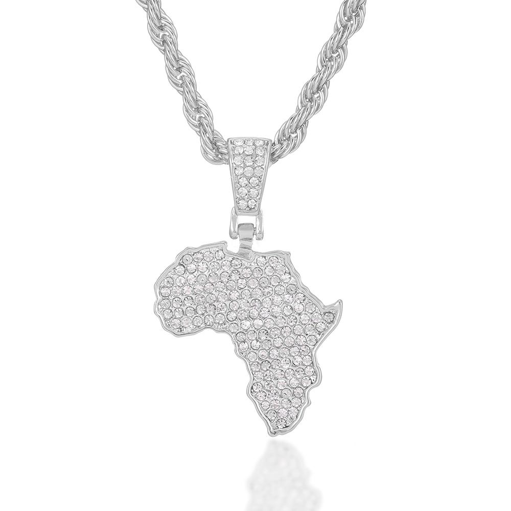 2024 Afrika Karte Anhänger Halskette Damen Herren Äthiopischer Schmuck Großhandel Afrikanische Karte Hiphop Artikel Party