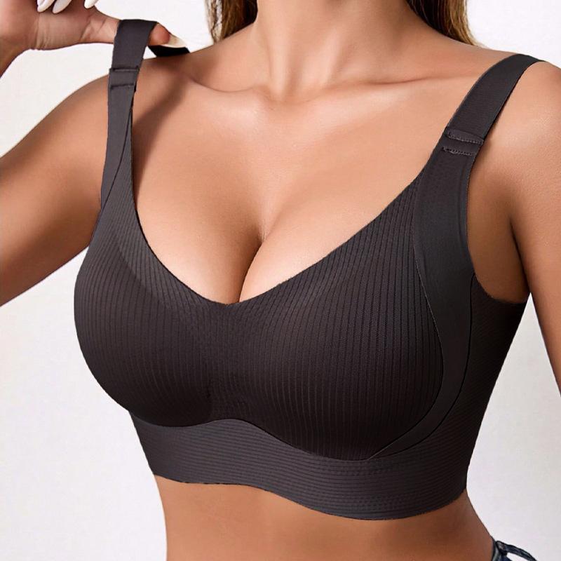 Europäische Größe Damen Übergröße Nahtlose BHs Push-Up-BHs für große Brüste Maillardfarbene Tanktop-Unterwäsche M schwarz