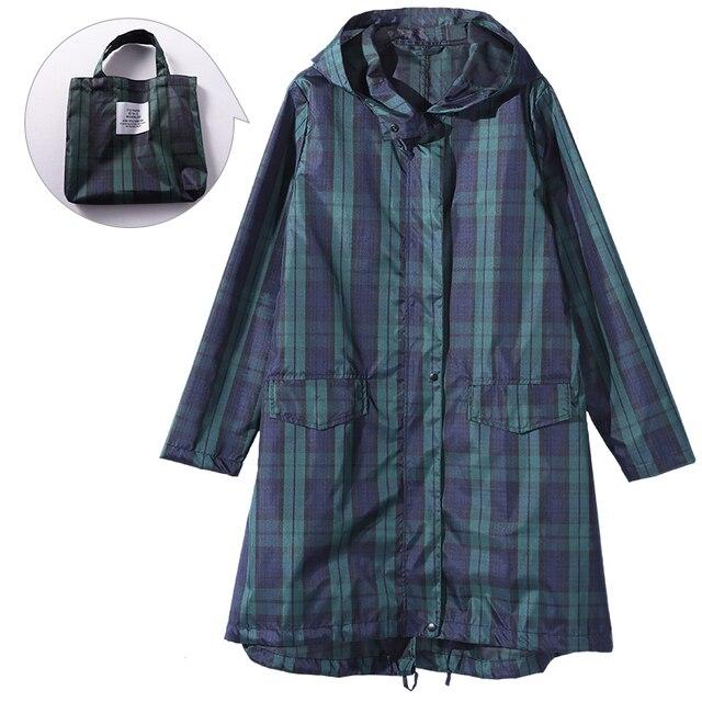 Damen Fastion grün karierter langer Regenmantel, wasserdichte Regenjacke, Mantel, Wander-Windjacke XXL