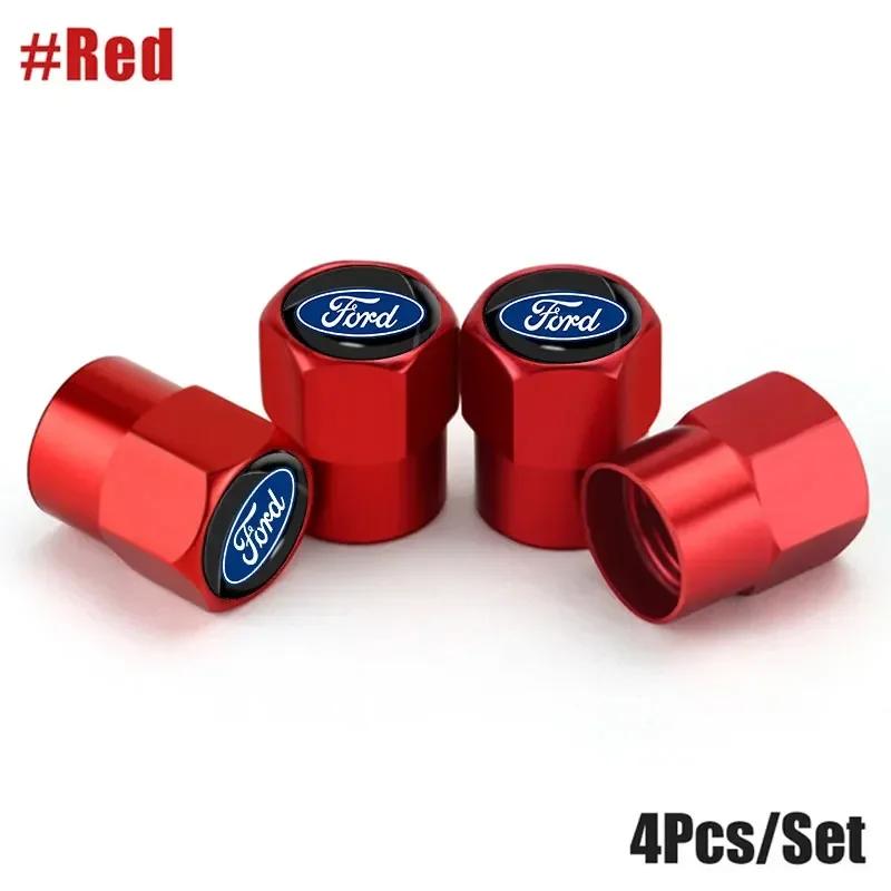 Autoaufkleber 2026 Ford Neu 2025 Heiß 4 Stück Metall Auto Rad Reifen Ventilkappen Reifenfelge Ventilschaftabdeckungen Für Ford Escape Kuga Mondeo Ecospor rot