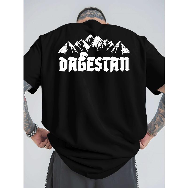DAGESTAN Sommer Outdoor Sport und Freizeit Große Kurzarm-T-Shirts, Trendige Herrenmode Drucke, Lockere Basic Shirts, Vielseitige Rundhals Oberteile M schwarz