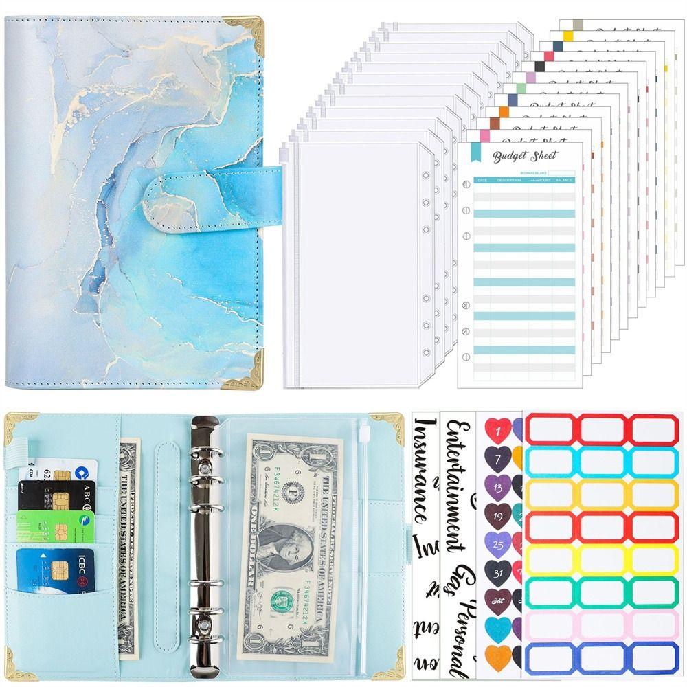 Taschen Bargeld Umschläge Bill Organizer Binder Notebook A6 Notebook Budget Binder Planer Binder Aqua blue set