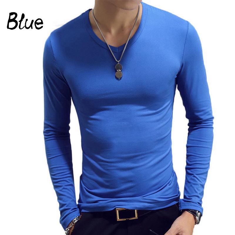 Elastisches Herren-T-Shirt mit V-Ausschnitt, langärmelig, Herren-T-Shirt für Herren, Baumwoll-T-Shirts, Herrenbekleidung, T-Shirt, Top-T-Shirts 3XL blau