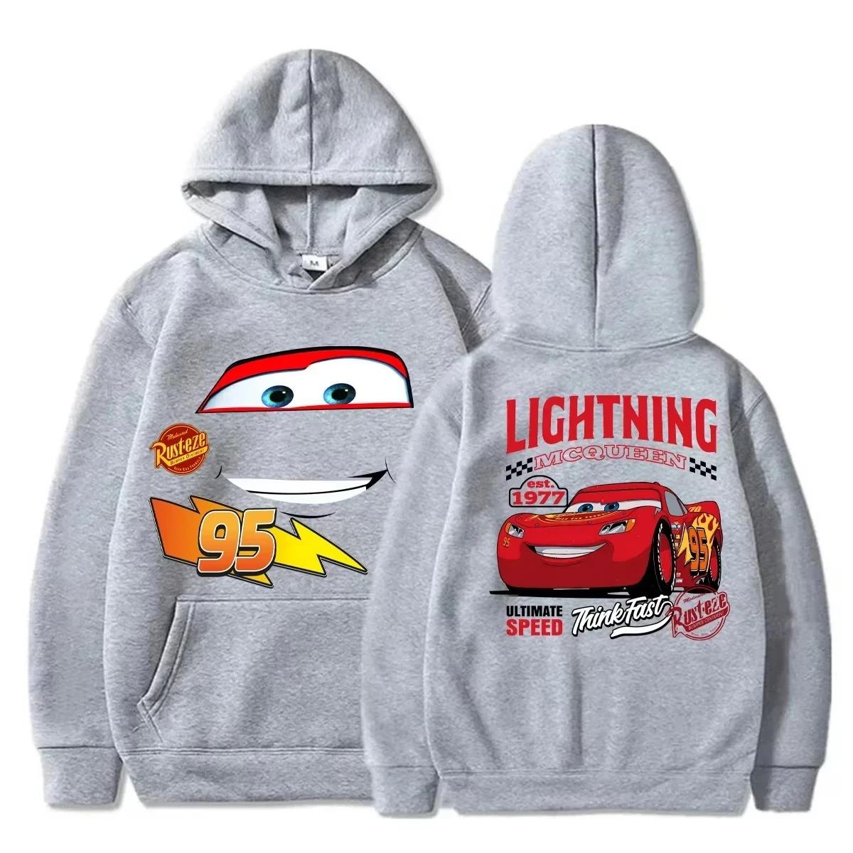 Autos Cartoon Print Hoodies Lightning McQueen Hoodies Oversized Anzug Herren Damen Sweatshirt Partneroutfit Kleidung XXXL grau