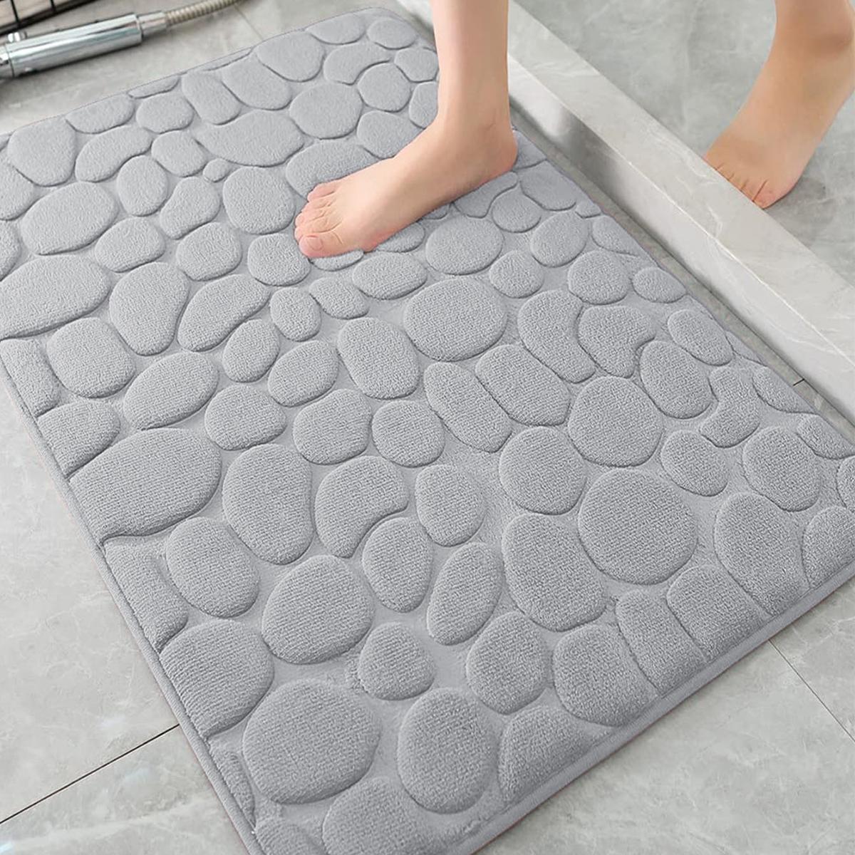 Badezimmer-Bodenmatten Saugfähige Bodenmatten mit Kieselsteinstruktur Saugfähige Türmatte 3D-Fußmatte mit Kieselsteinprägung Badezimmer-Bodenmatten licht grau