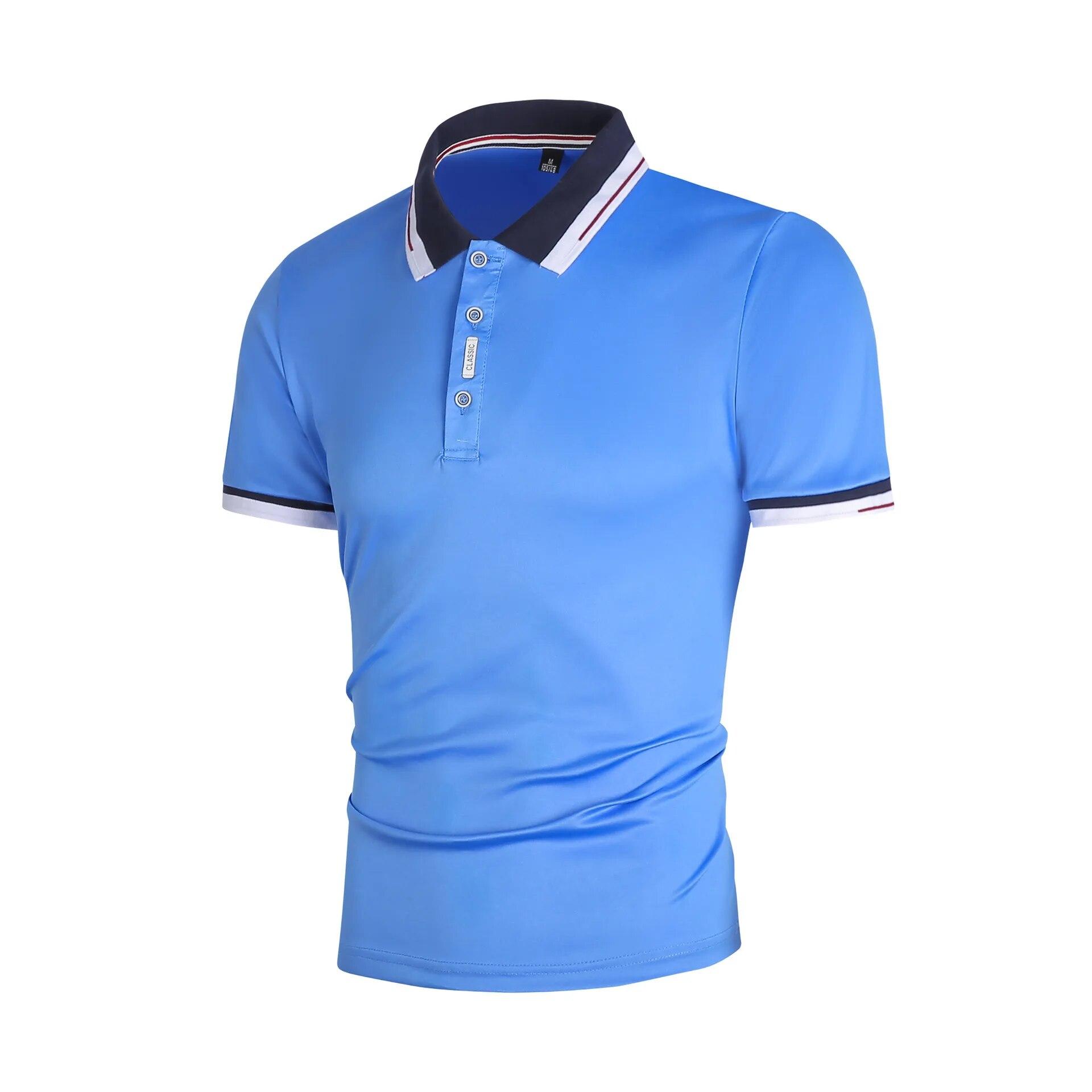Poloshirt Herren Solid Casual Baumwolle Polo Herren Slim Fit Stickerei Kurzarm Herren Polo L blau