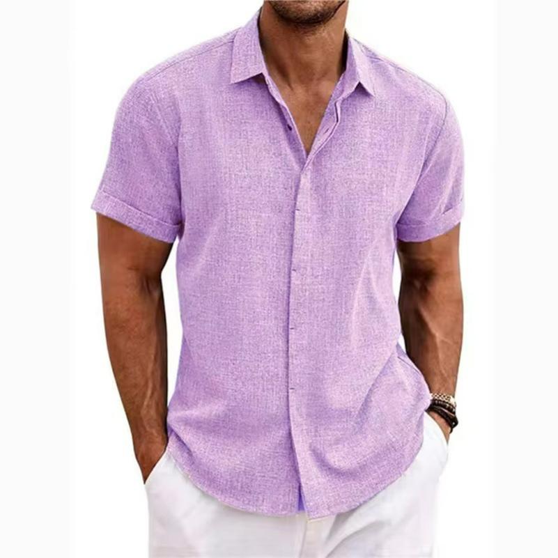 Herren Leinen Kurzarm T-Shirt Locker Unterhemd Einfarbig Kurzärmlig Baumwolle und Leinen Hemd Herren Strand Übergröße Herren Kurzarmhemd XL violett