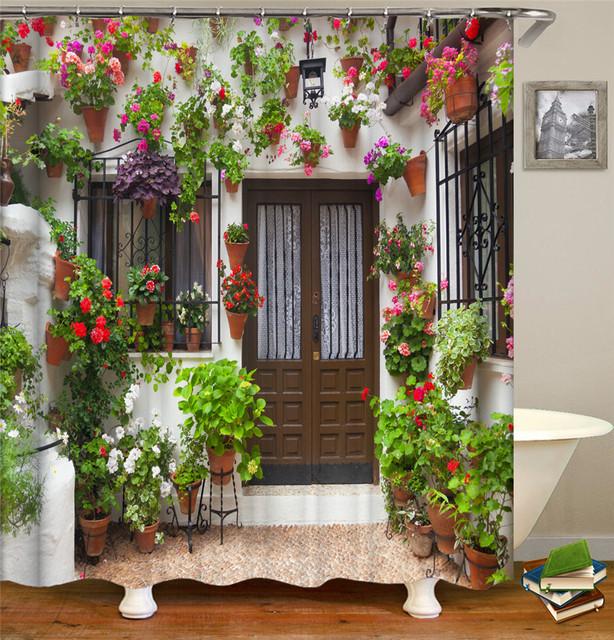Garten-Blumen-Landschafts-Duschvorhänge, Badevorhang, wasserdicht, für Badezimmer, Heimdekoration, waschbarer Stoff, Badezimmer-Schirme W120xH180cm