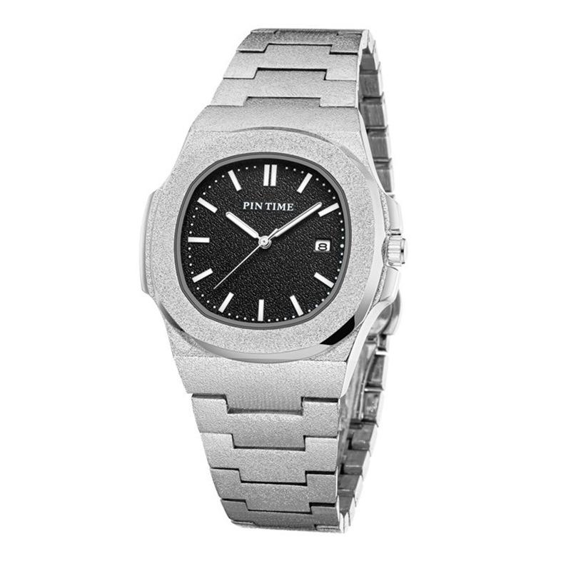 Mattiertes Gehäuse Quarz Uhr Herren Luxus Hip Hop Schwarz Gold Silber Uhren Herren Armbanduhr Uhr Männlich Zegarek Meski Montre silber/schwarz