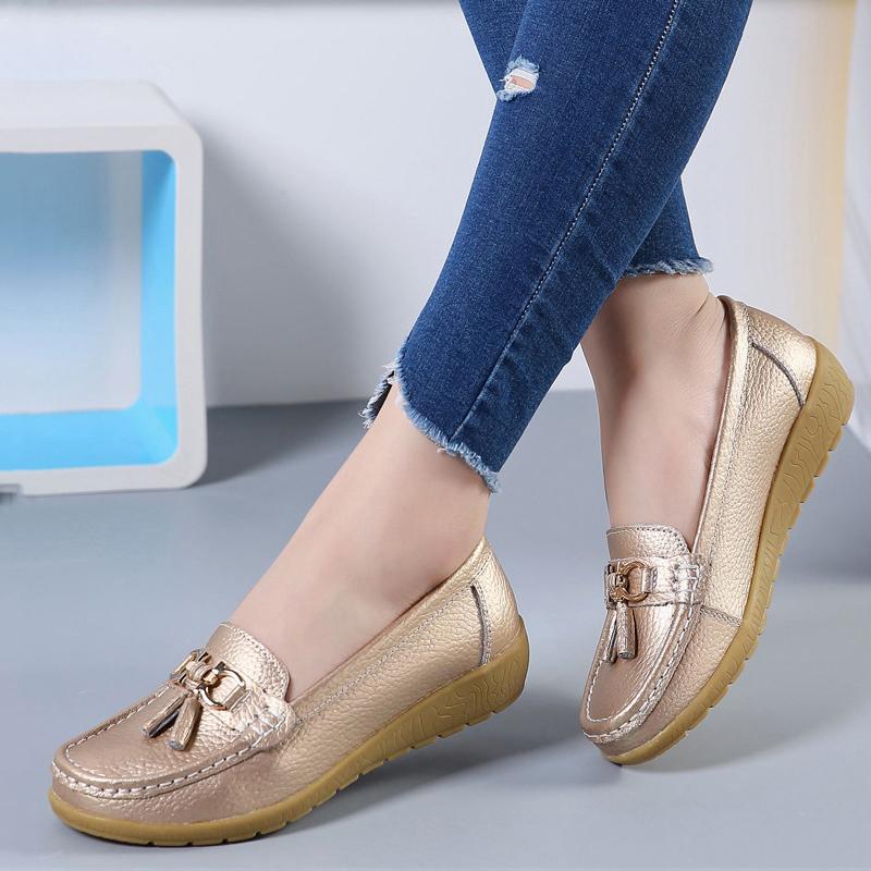 Frauen Wohnungen Tanz Schuhe Leder Atmungsaktive Mokassins Frauen Boot Schuhe Ballerina Damen Casual Schuhe Turnschuhe Frauen Krankenschwester Schuh 36 gold