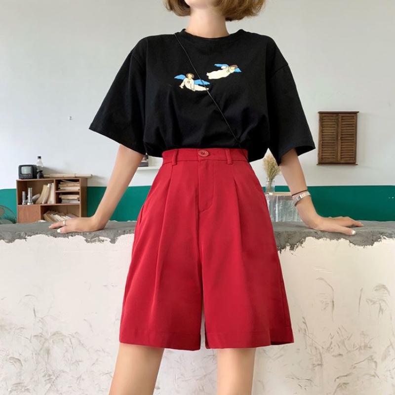 WTEMPO Sommer Damen Große Größe Anzug Shorts Hohe Taille Lockere Mode Shorts Weite Bein Shorts Lässige Shorts Anzug Shorts 5XL rot