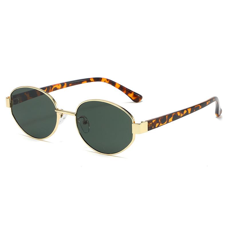 Sonnenbrille Damen Trendige Metall Sonnenbrille Herren Outdoor Luxusmarken Design Mode Dekorativ Retro Oval Sonnenschutz Brille Uv400 grün