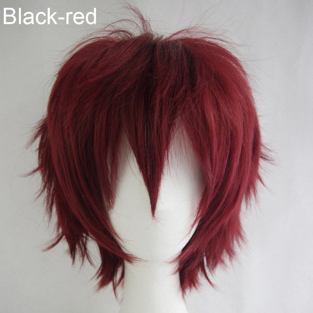 Orion Männer Frauen Multi-Color Kurze Gerade Haarteil Volle Perücke für Anime Party Cosplay One Size dunkelrote