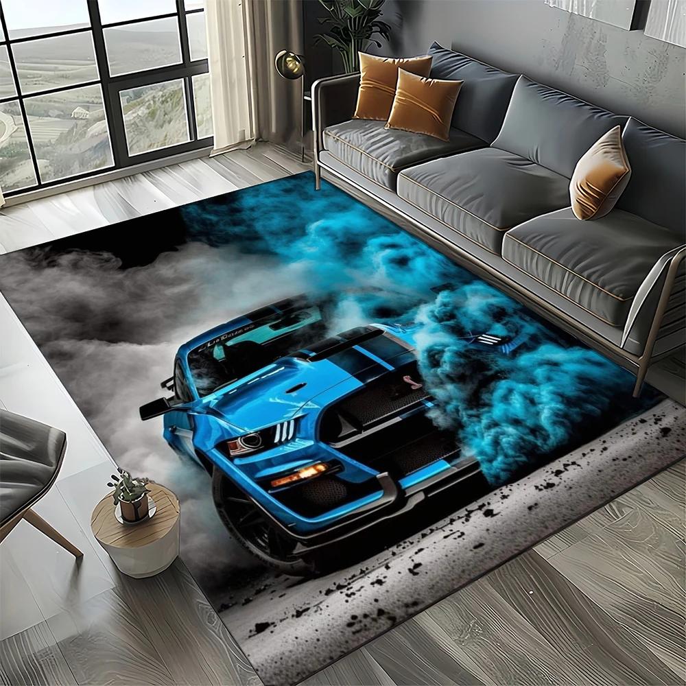 3D F-Ford Mustang Rennwagen Motorrad Teppich Teppich für Wohnzimmer Schlafzimmer Zuhause Sofa Dekoration, Kinderbereich Teppich Rutschfeste Bodenmatte 40x60cm( 15x23in )
