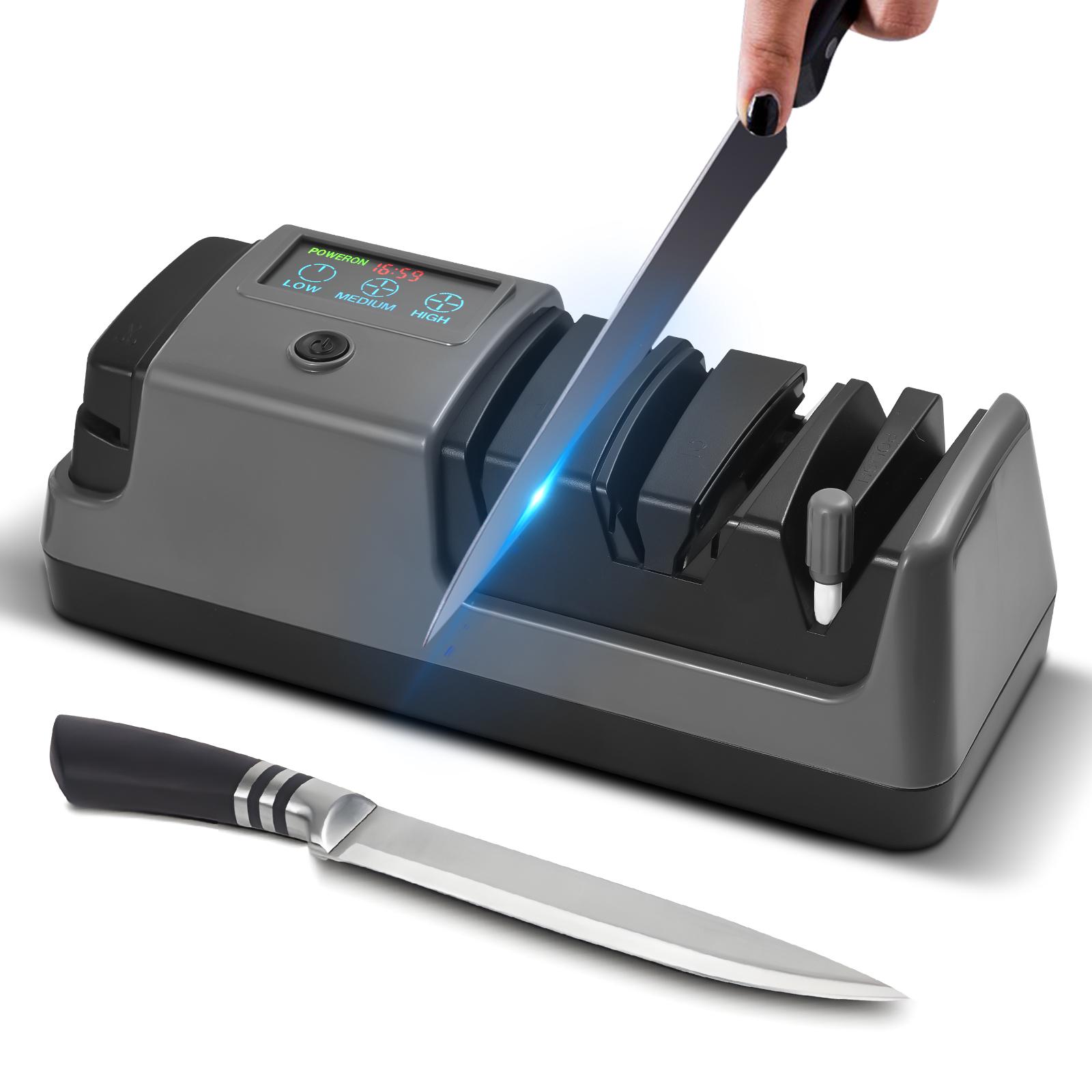 4-in-1-Messerschärfer, digital, elektrisch, Geschwindigkeit einstellbar, für Messer mit gerader Klinge, gezackte Messer, Keramikmesser, Scheren 220V EU plug gray