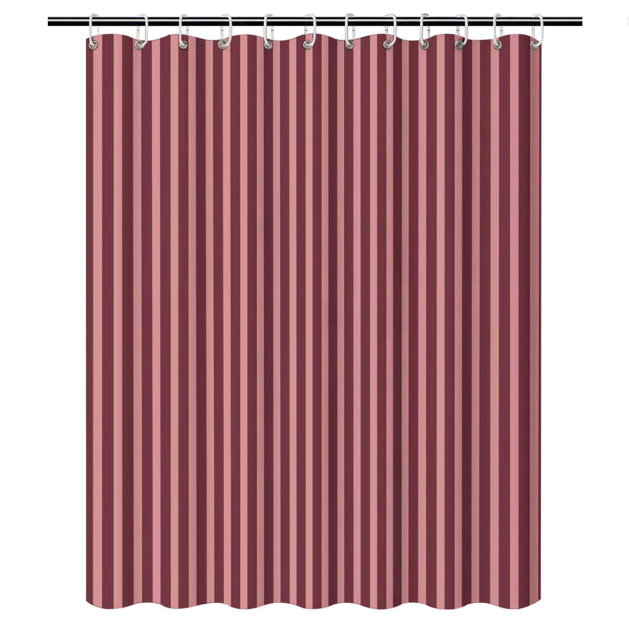 Cabernet & Aprikose Streifen Duschvorhang – Moderne Vertikale Streifen, 12 Haken, 70,87×70,87 Minimalistisches Badezimmer-Dekor W178H216(CM)-1 Pcs