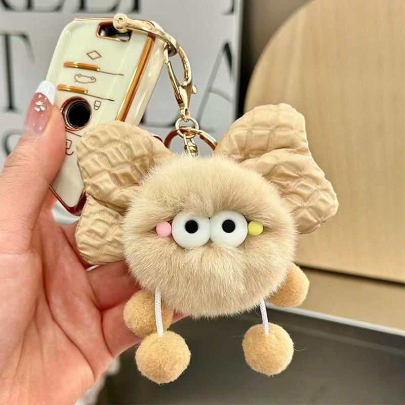 Cartoon süße Schleife Brikett Elf Puppe Anhänger Schlüsselanhänger süße schielende Schleife Fellknäuel Puppe Schlüsselanhänger Spielzeug khaki