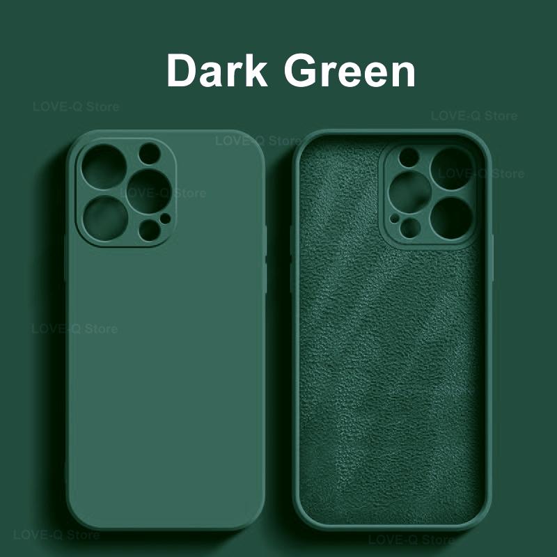 Für Flüssigsilikon Handyhülle Für Apple iPhone 16 15 14 Plus 13 12 11 Pro Max Hüllen Für iPhone 16 Pro Max Stoßfeste Hülle For iPhone 13 Pro dunkelgrüne