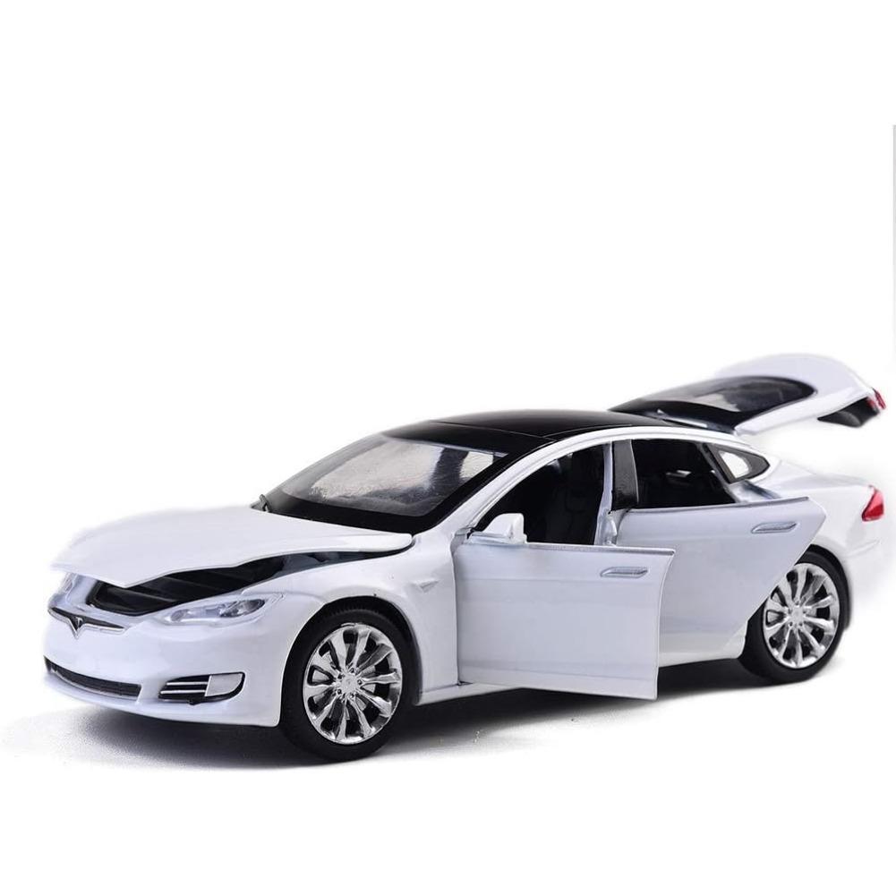 Spielzeugauto im Maßstab 1/32, Tesla Model S, Modellautos aus Legierung, Rückziehfahrzeuge, Autospielzeug für Kleinkinder 1/32-Size:16*6*5cm weiß