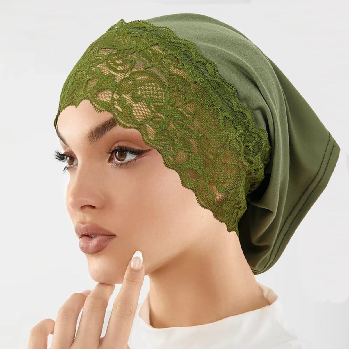 Hijab Unterkappe mit Spitze Muslimischer Turban Islamische Unterkappe Hijab Mütze Weich Dehnbar HIjabs Schlauchmütze Turbante grasgrüne