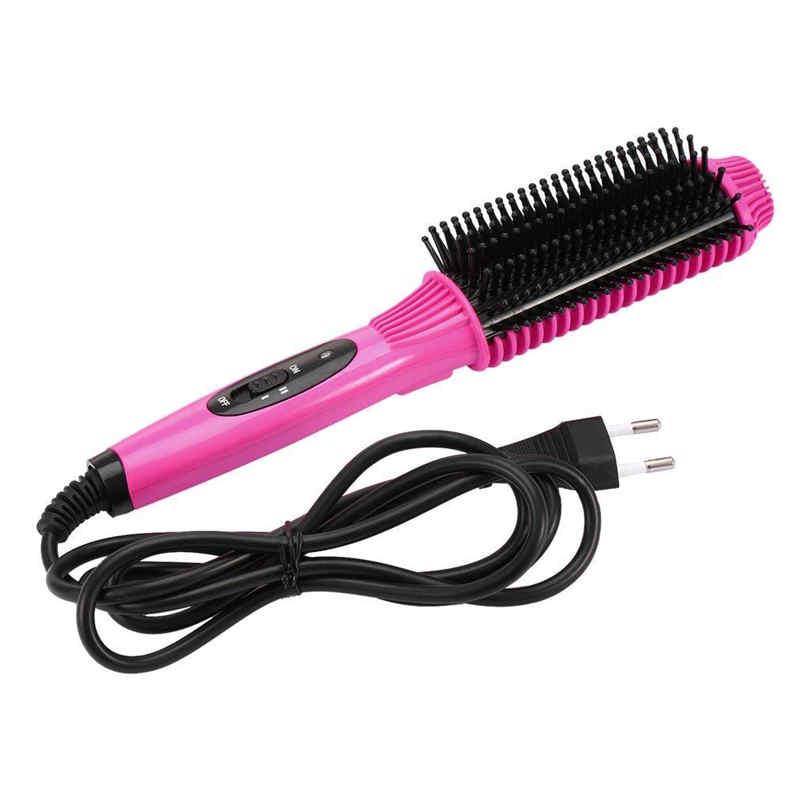 Modischer, multifunktionaler 2-in-1-Haarkamm mit automatischem Lockenstab und Haarglätter, rotierender Stylingkamm EU rosa