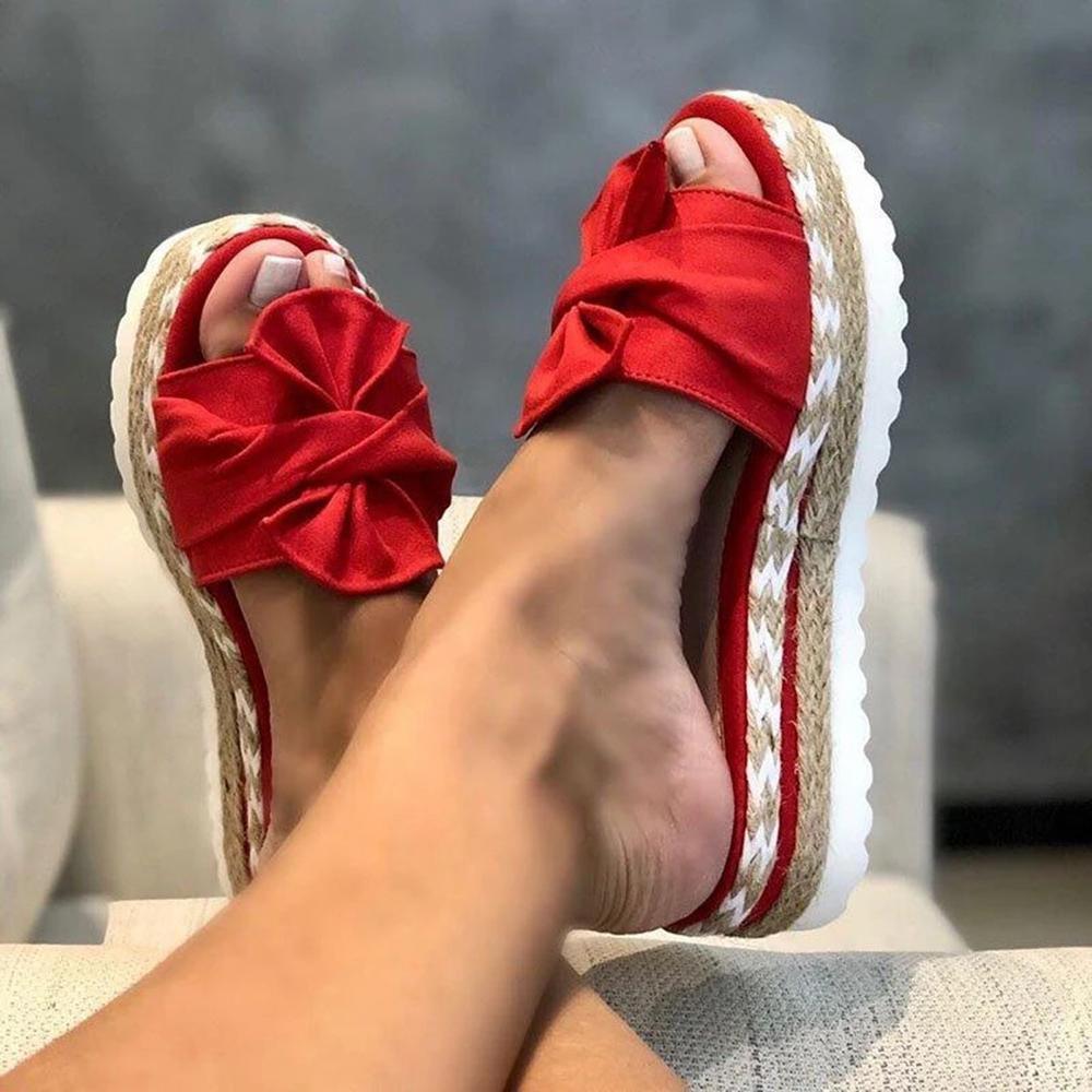 Damen-Sandalen mit niedlicher Schleife, bequeme Slip-on-Sandalen, Damen, lässig, täglich, Plattform-Sandalen, Party, Peep-Toe, weibliche Hausschuhe 42 rot