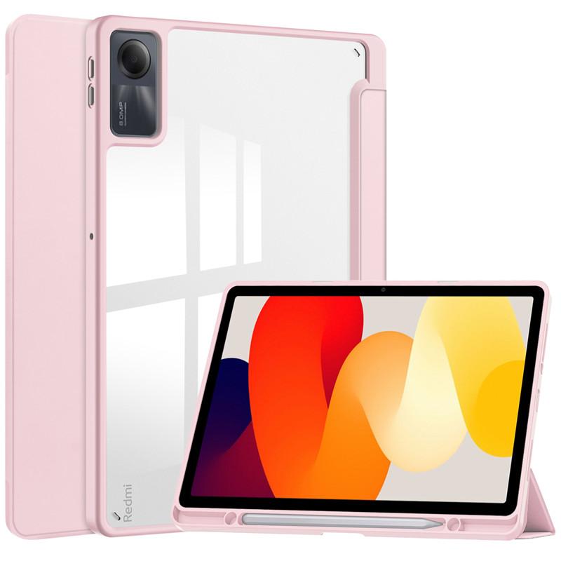 Für Redmi Pad SE Hülle mit Stifthalter PU Leder Acryl Klar Rückklappbare Hülle für Funda Xiaomi Redmi Pad SE 11 Zoll Smart Cover Redmi Pad SE 11 inch rosa