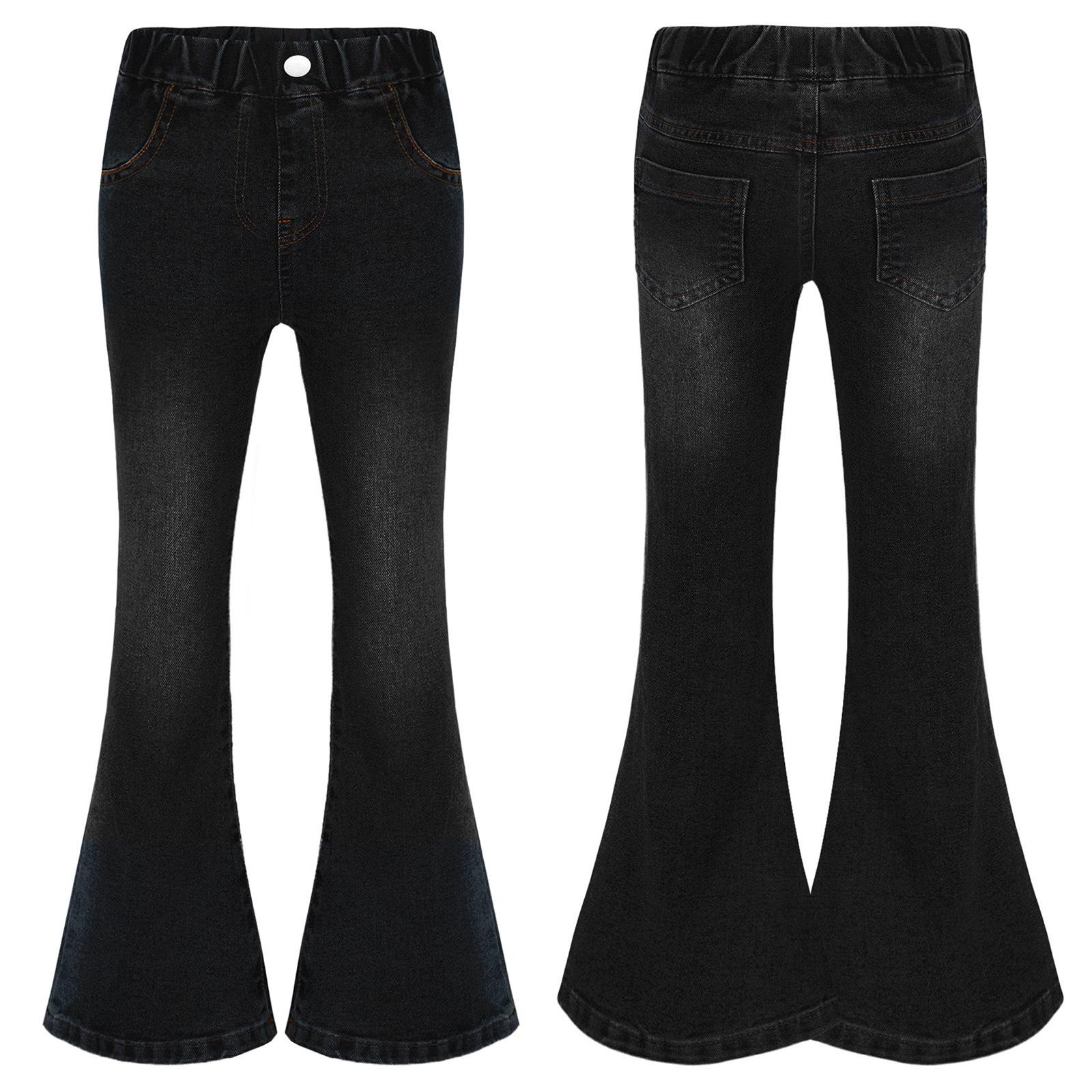 Lässige Schlaghose für Mädchen, Röhrenjeans für Schlaghosen, Jeans, Schlaghosen, Jeans, Slim Fit, lange Jeans 7-8 Years schwarz