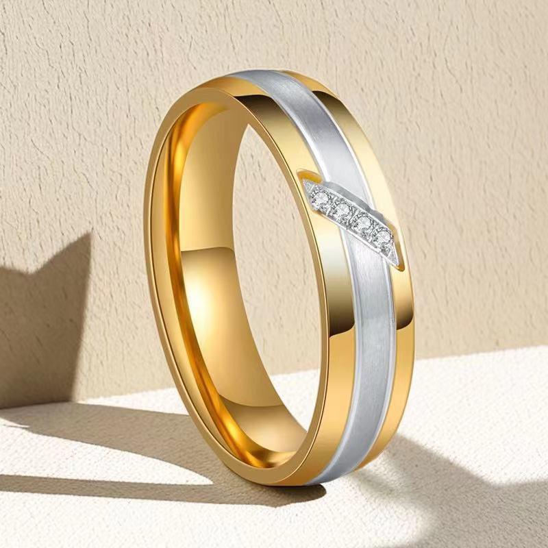 Edelstahl Partnerringe mit Nischendesign mit Diamanten - Nicht anlaufender Titanstahl, Leichte Luxusringe. Size 12