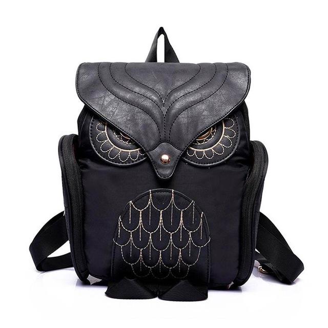 Damen-Rucksack, niedliche Eulen-Rucksäcke, PU-Leder, Schultaschen für Teenager, Mädchen, weiblicher Rucksack schwarz