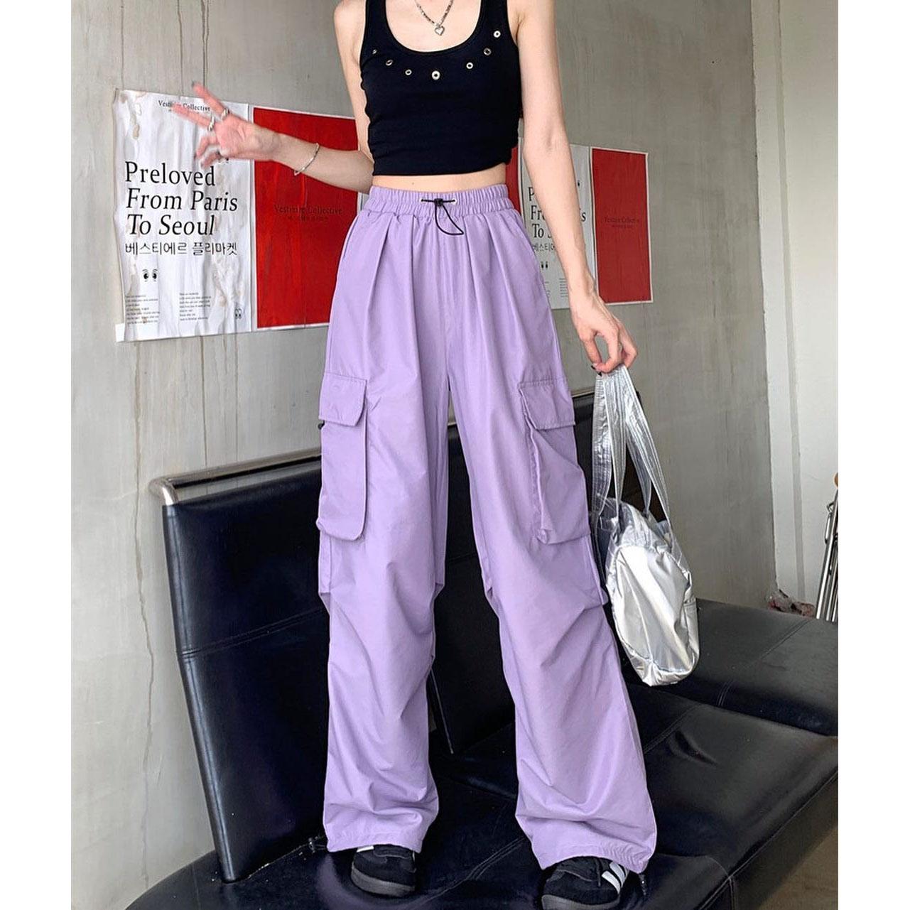 Streetwear Frühling Harem Casual Hosen Männer Elastische Taille Einfarbig Cargo Hosen Multi Tasche Lose Baggy Hosen für Frauen XXXXXL violett