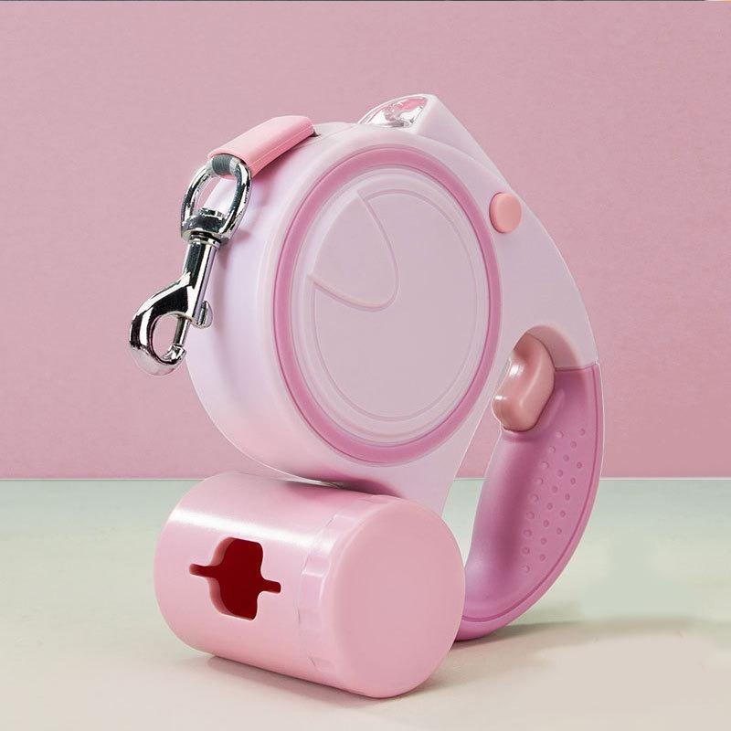3M/5M einziehbare Hundeleine, multifunktionales Hunde-Zugseil mit LED-Leuchten, Hundezubehör für kleine und mittelgroße Hunde 3 M rosa