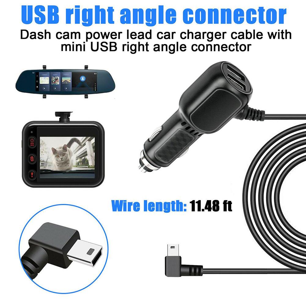 Autoladegerät für Dashcam, 12 V – 24 V, 3,5 A, 3,5 m DVR-Ladekabel Right Mini USB