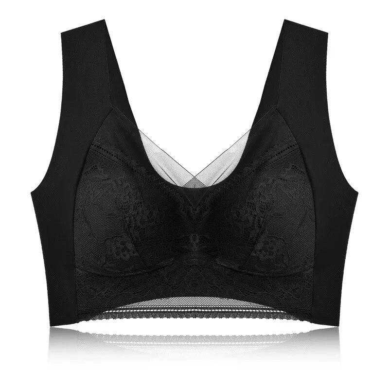Sexy Spitze Bhs für Frauen Perspektive Volle Tasse Einfarbig Büstenhalter V-ausschnitt Nahtlose Crop Top Weiblichen Push-Up Atmungsaktive Dessous L