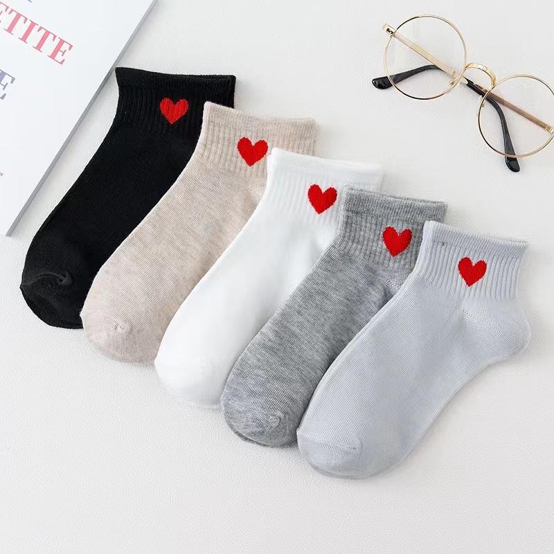 5 Paar Socken Baumwolle Kurze Socken Harajuku Neuheit Liebesherz Muster Socken Hip Hop Einfarbig Niedliche Socken Schwarz Weiß Socken Socken one size bunt