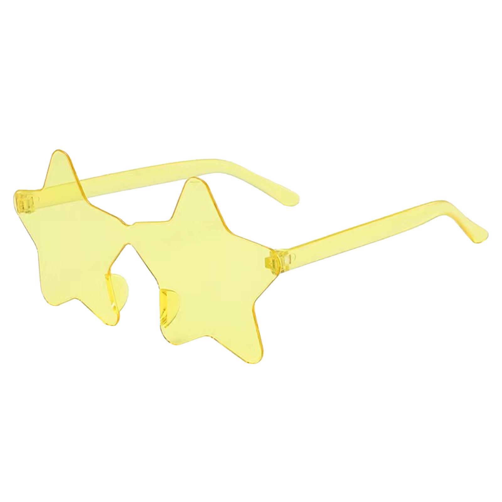 Randlose Sonnenbrille in Sternform, transparente Sonnenbrille in Bonbonfarbe, Party-Sonnenbrille für Mädchen, Jungen, Frauen One Size gelb