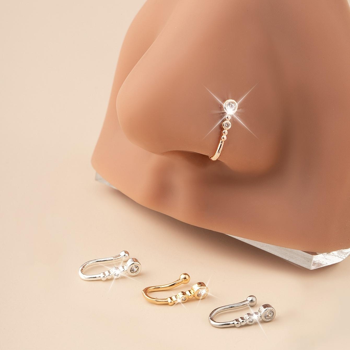 4-teiliges Set minimalistischer und stilvoller Nasenclip in Kupfer-Einlage aus Zirkonia in U-Form, kein Piercing, Nasenring, Nasenclip, Nasenstecker für Frauen, Charm, Geburtstagsgeschenk