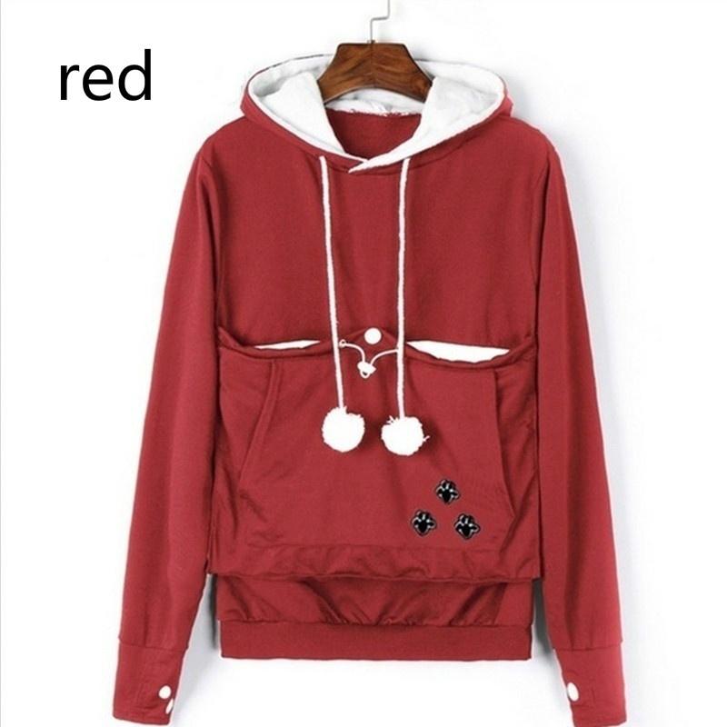 Känguru-Pullover, Haustierhalter, Pullover, Hoodies, Katzenohren, lange Ärmel, Meow, Fußgänger, Meow, Planet Show, großes Taschen-Paar-Sweatshirt XXXXL rot