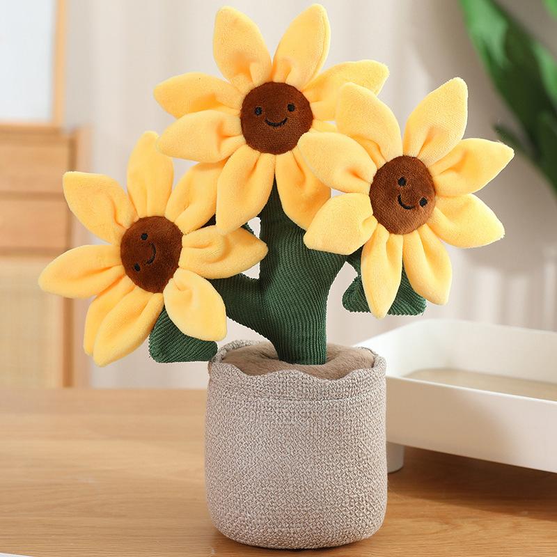 Lächeln Sonnenblume Puppe Plüschtier Sonnenblume Topf Puppe Heimdekoration Ornament Stoffpuppe 32cm beige