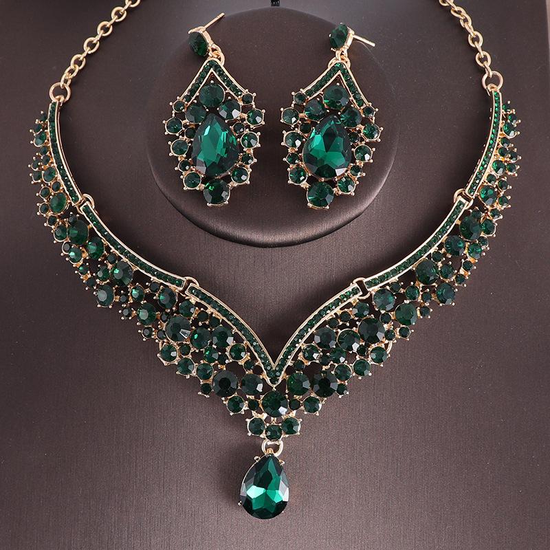 Braut Hochzeit Schmuck Zweiteiliges Set Exquisite Strass Halskette und Ohrringe Suite Party Formelle Kleidung Accessoires Halskette Set