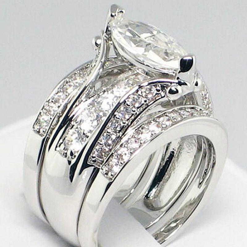 Sterling 3-teiliges Damenring-Set mit Markise Zirkonia Luxus Trendig Verlobung Hochzeit Party Damenschmuck Neu 7 gray