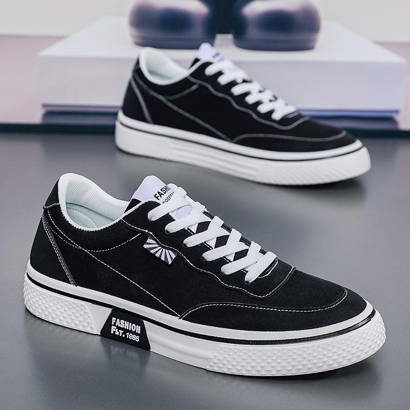 Mode Klassische Herren Canvas Schuhe Atmungsaktive Freizeitschuhe Mode Street Skateboard Oes Schnürschuh Vulkanisierter Schuh Herren Sneaker Herrenschuhe 39 schwarz